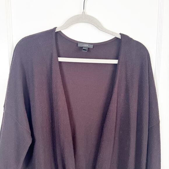 J. Crew Tie Front Long Line Cardigan Black Size Large L Closet Staple H9759 - Picture 2 of 9